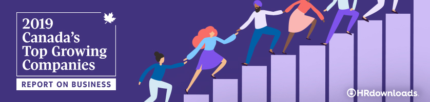 Canada's Top Growing Companies 2019, Report on Business, Header with illustrated people climbing steps, Citation Canada, formerly HRdownloads, logo