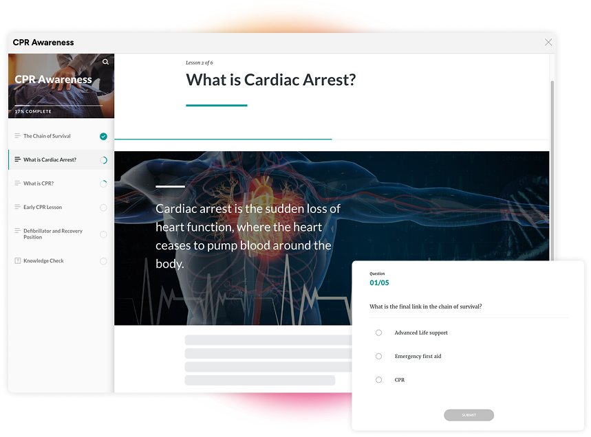 CPR Awareness training player and quiz.