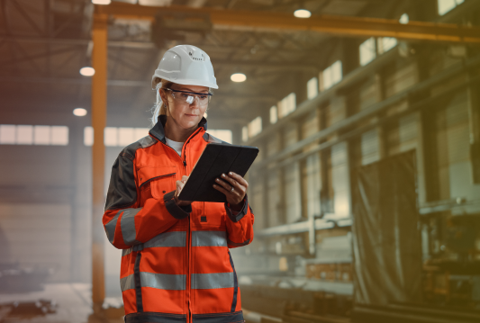 A health and safety rep is completing a safety inspection