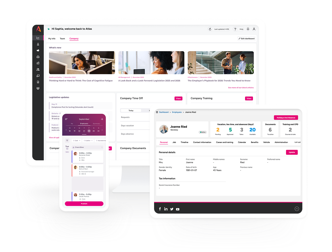 A desktop, tablet and phone showing the Citation HR software.